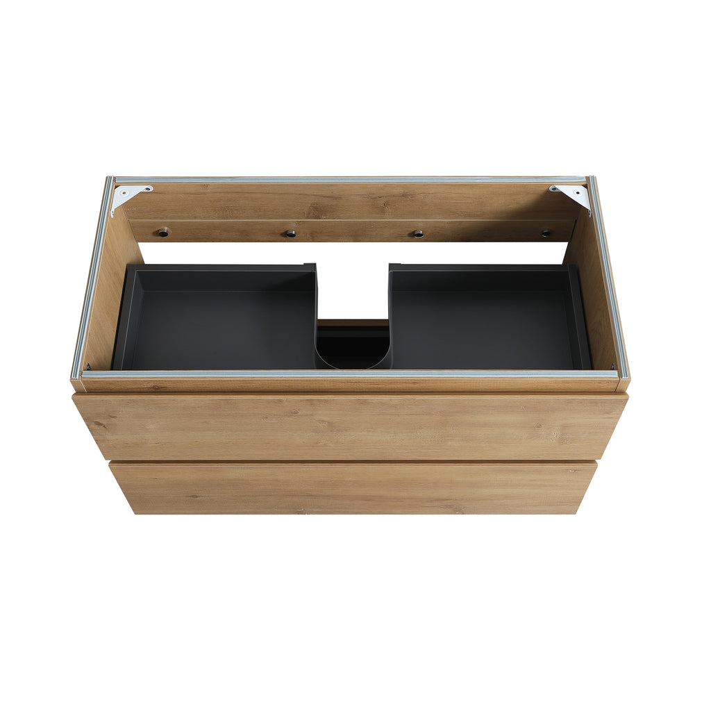 Alice Wall-Mount Bathroom Vanity Cabinet, 35.5-Inch, Natural Wood, No Basin