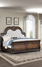 Traditional Style Faux Leather Upholstered King Sleigh Bed