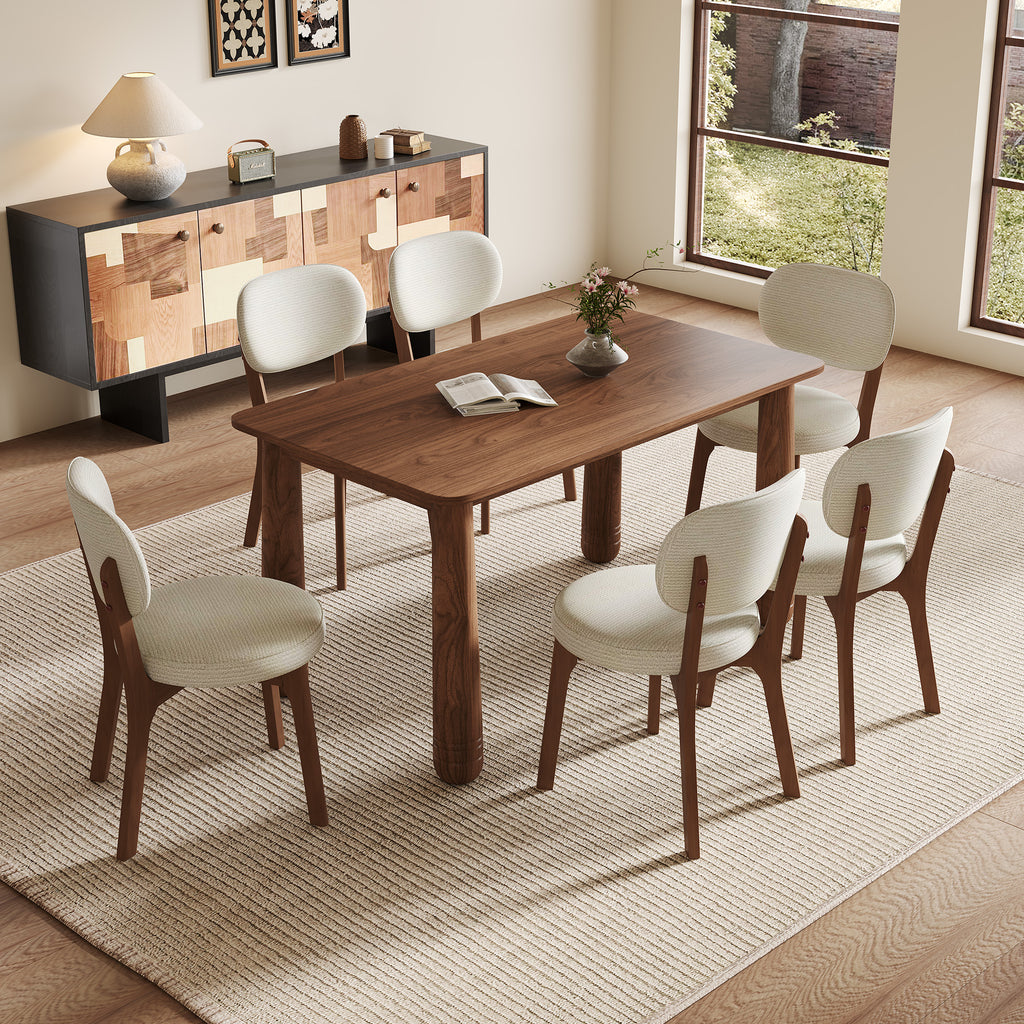63" Solid Wood Dining Table Set with 4 Upholstered Chairs