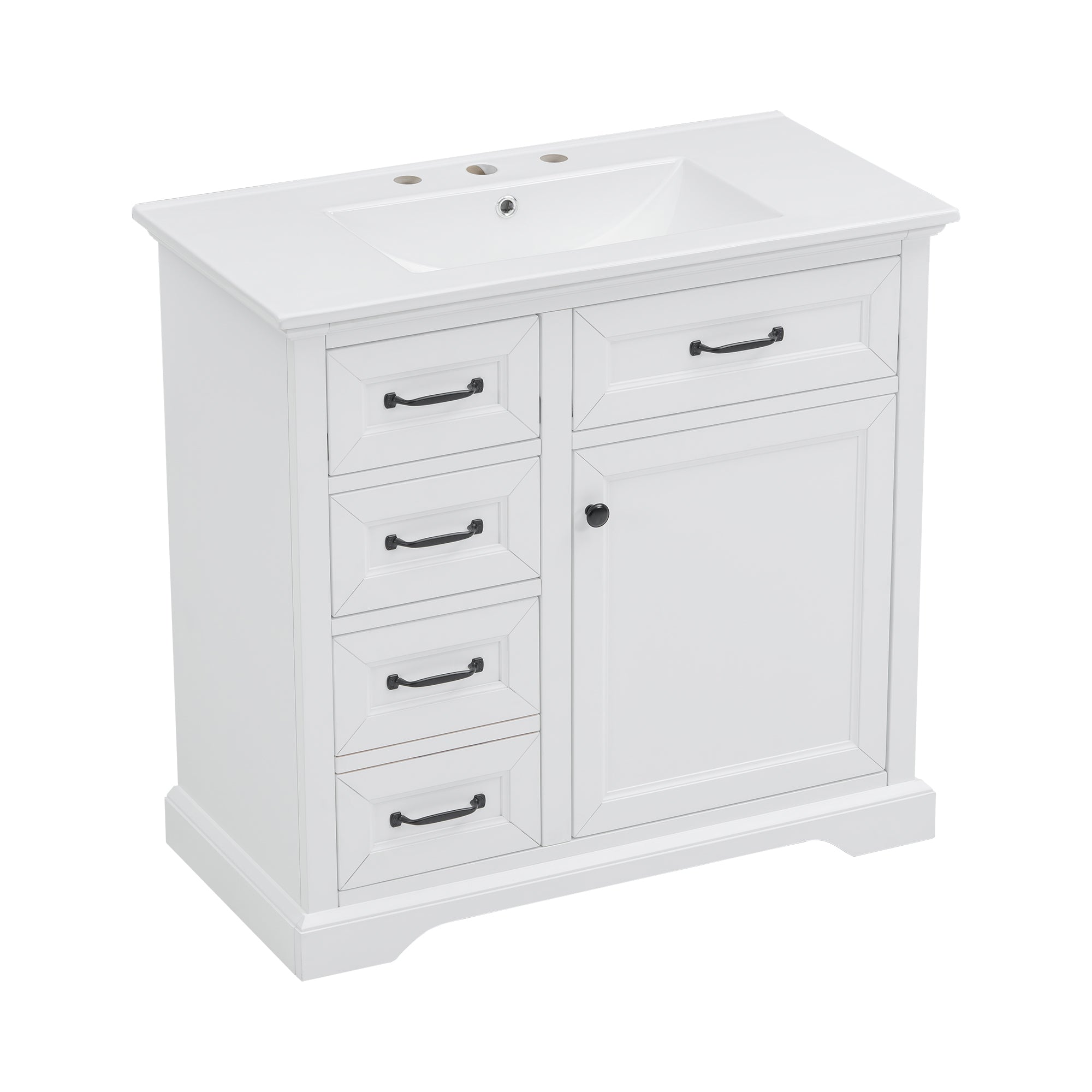 36-Inch Bathroom Vanity with Ceramic Sink Top, 4 Drawers and 1 Soft-Close Door