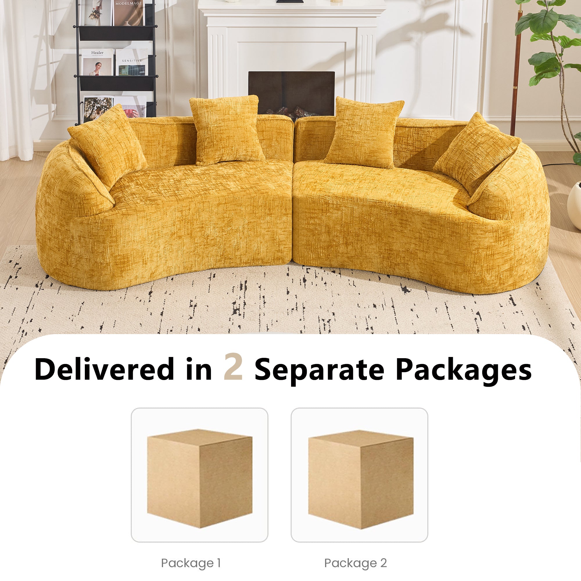 Yellow Curved Compressed Sofa - Creative Nordic-Style Design