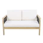Outdoor Acacia Wood Loveseat & Coffee Table Set with Handwoven Rope