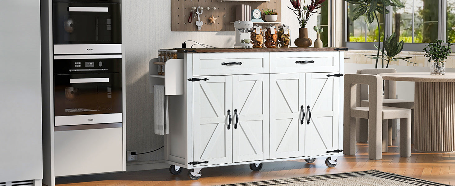 K&K Farmhouse Kitchen Island with Power Outlet