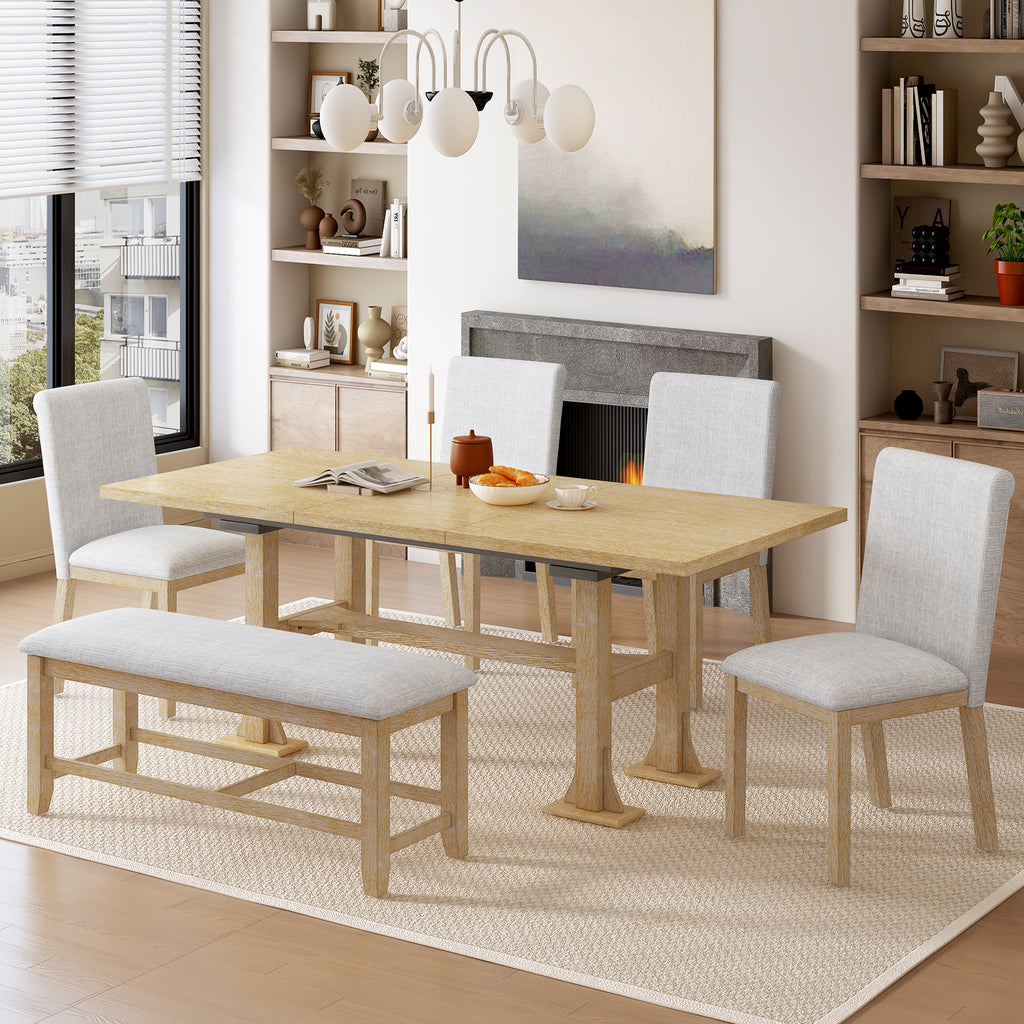 TOPMAX Farmhouse 76-Inch 6-Piece Extendable Dining Table Set