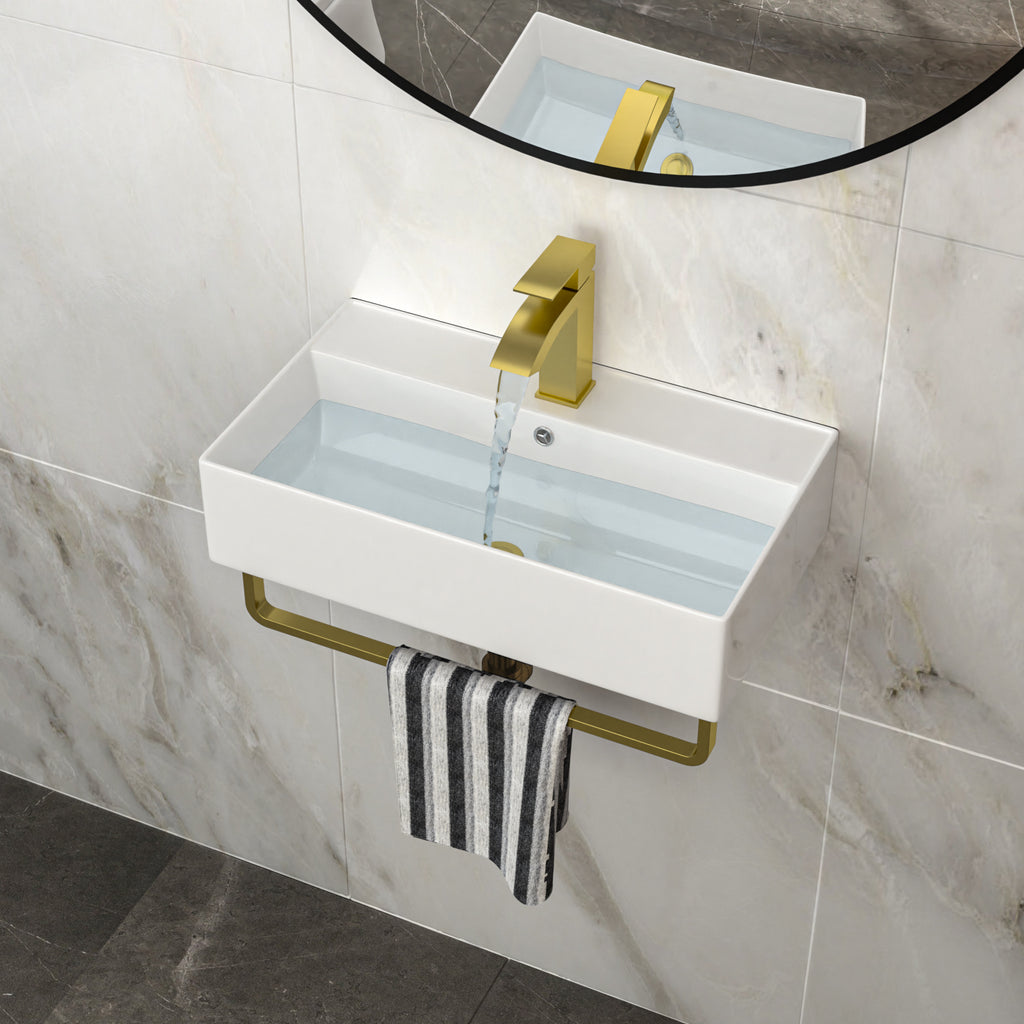 21"x12" Wall-Mounted Rectangular Ceramic Bathroom Sink