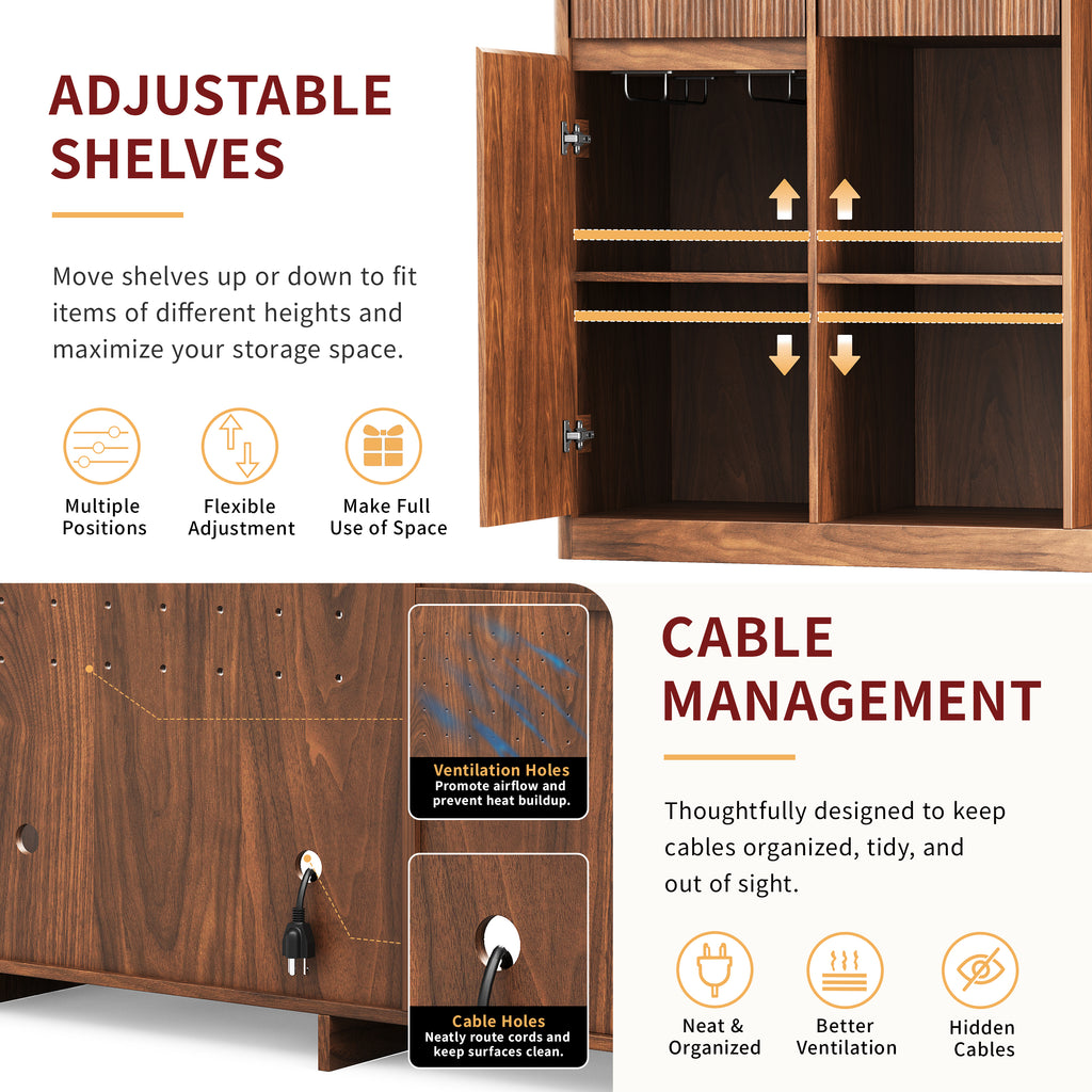 51" Fluted Bar Cabinet with Fridge Space