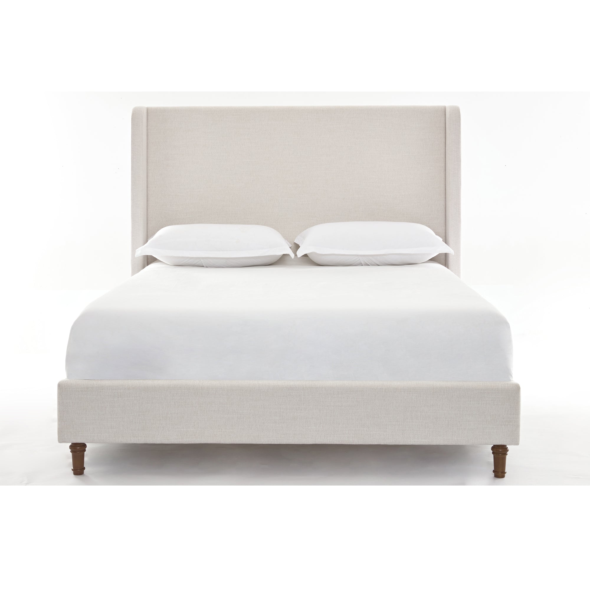 Hayden King Size Upholstered Wingback Bed with Textured Ivory Canvas and Tall 54' Headboard