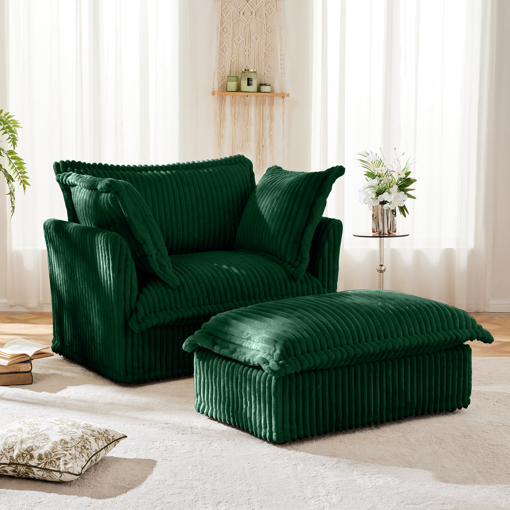 Upholstered Slipcovered Armchair with Ottoman Set of 2