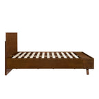 Walnut Queen Size Platform Bed Frame with Footboard Storage
