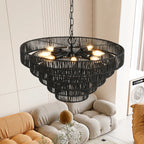 24" Rustic 5-Tier Black Pendant Light Chandelier