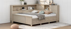 Full Size Wood Daybed with Storage Shelves and 3 Drawers, Antique