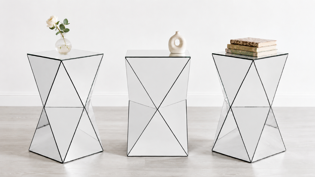 Silver Mirrored Geometric Side Table