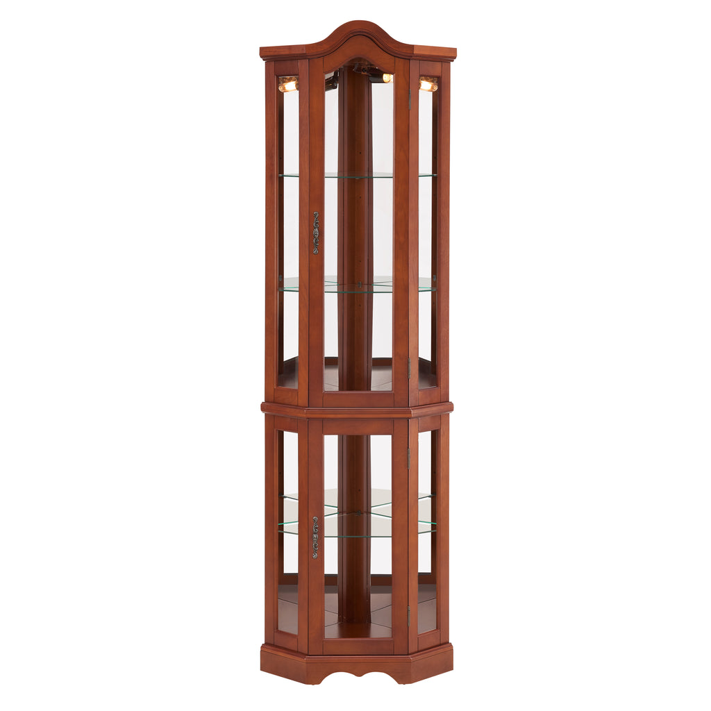 Corner Curio Cabinet with Lights, Adjustable Shelves, and Mirrored Back
