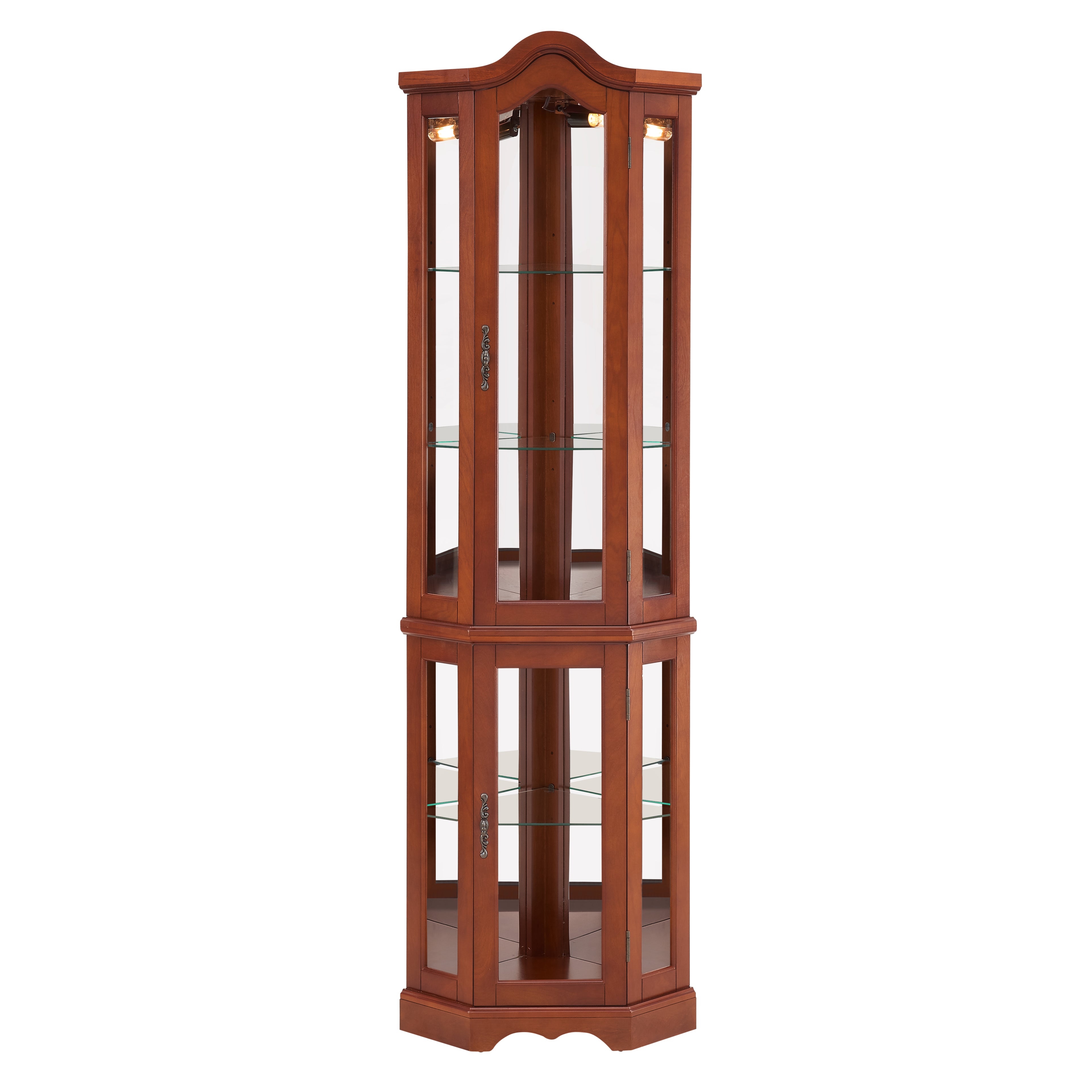 Corner Curio Cabinet with Lights, Adjustable Shelves, and Mirrored Back