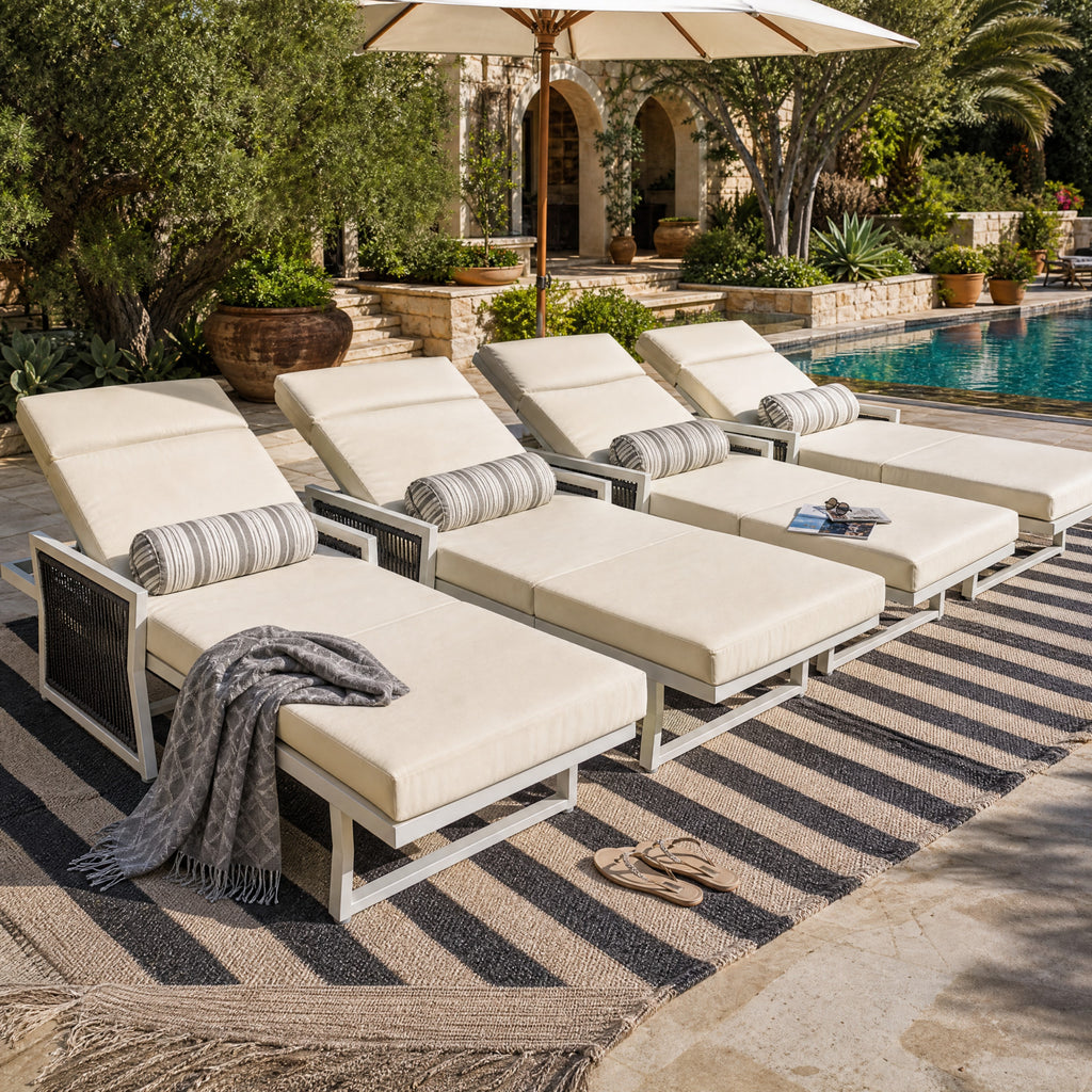 White Iron Outdoor Chaise Lounge