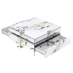Modern Square Marble Textured Coffee Table with 4 Drawers