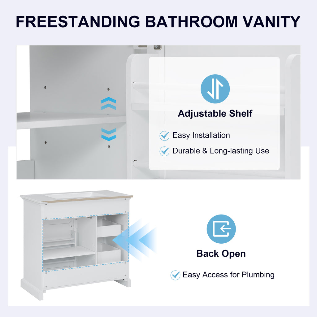 36-Inch Bathroom Vanity with Ceramic Sink Top, 4 Drawers and 1 Soft-Close Door