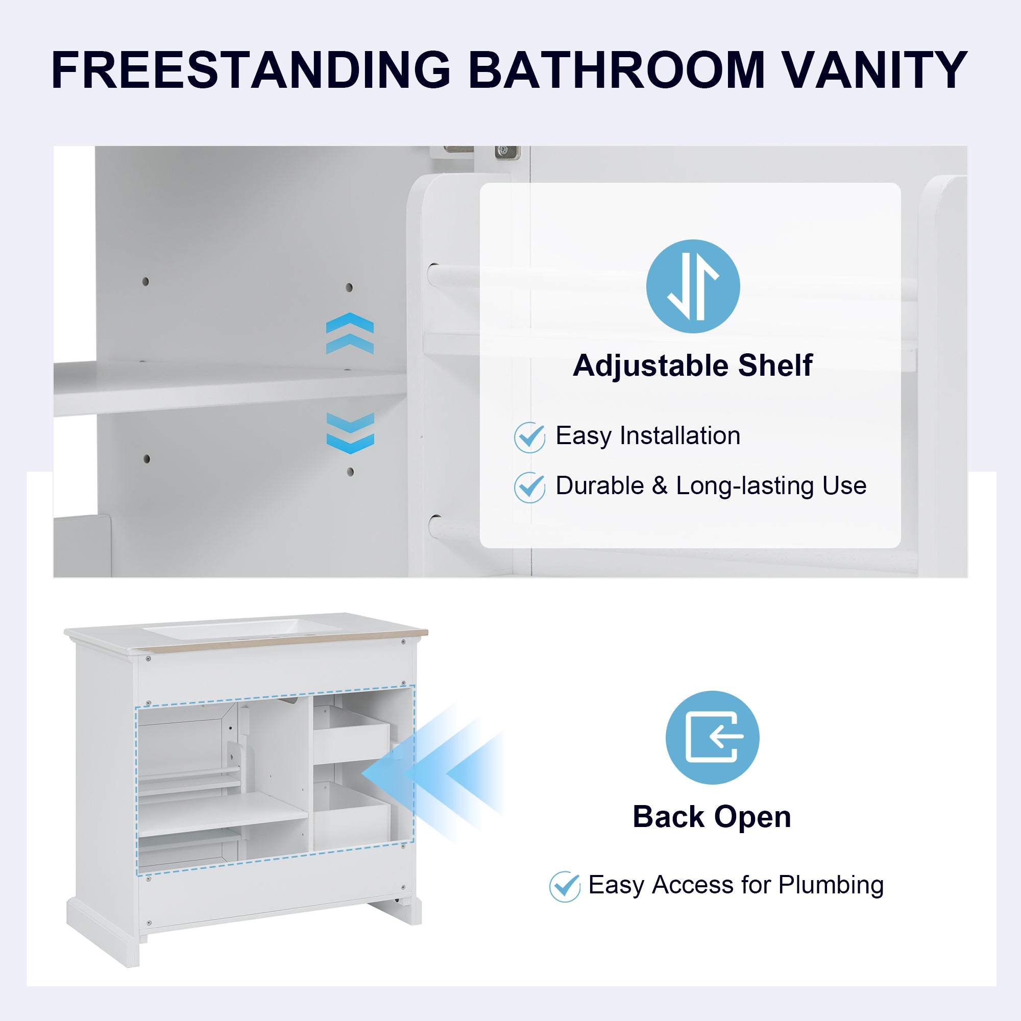 36-Inch Bathroom Vanity with Ceramic Sink Top, 4 Drawers and 1 Soft-Close Door