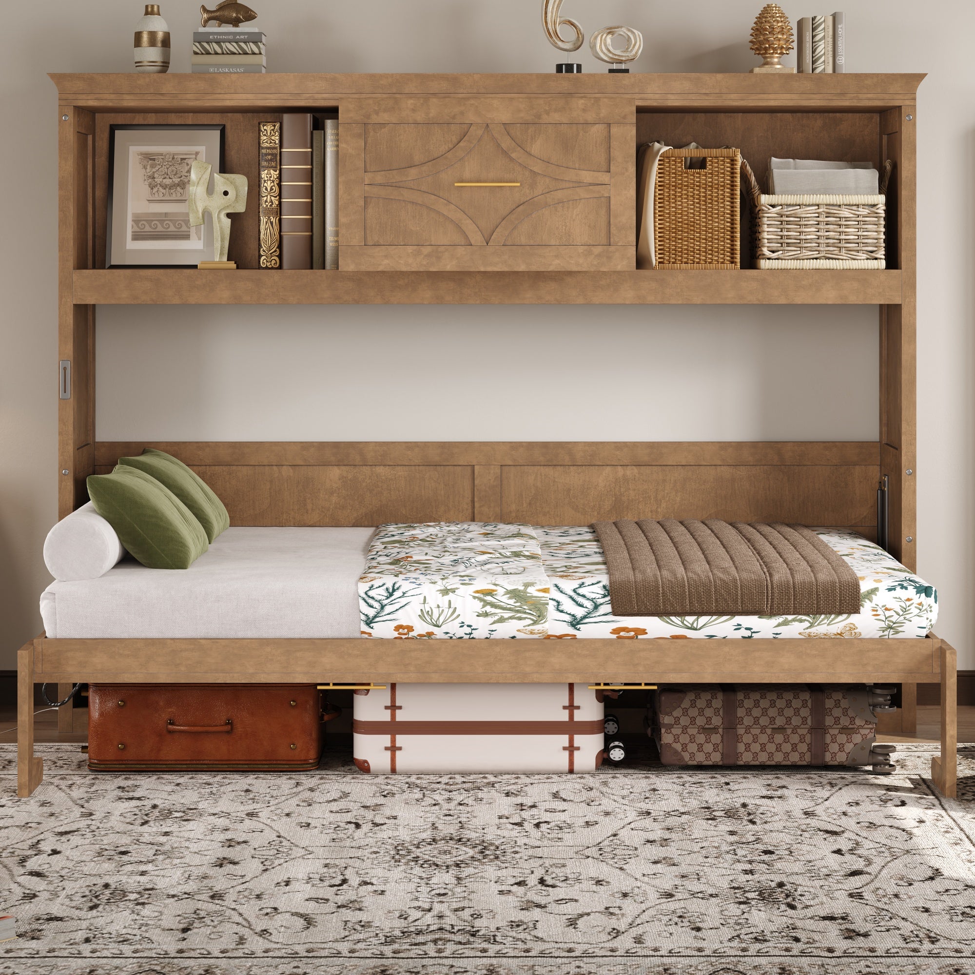 Twin Size Murphy Bed with Charging Station and Drawer