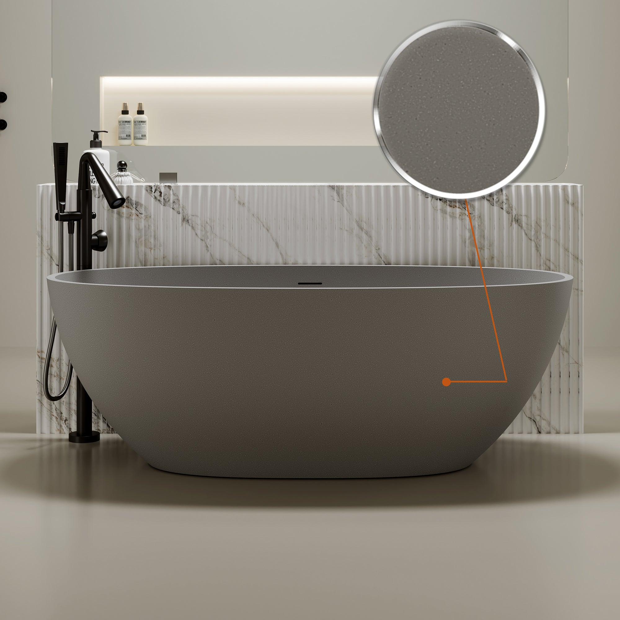 67'' Freestanding Bathtub Resin Stone Soaking Bathtub