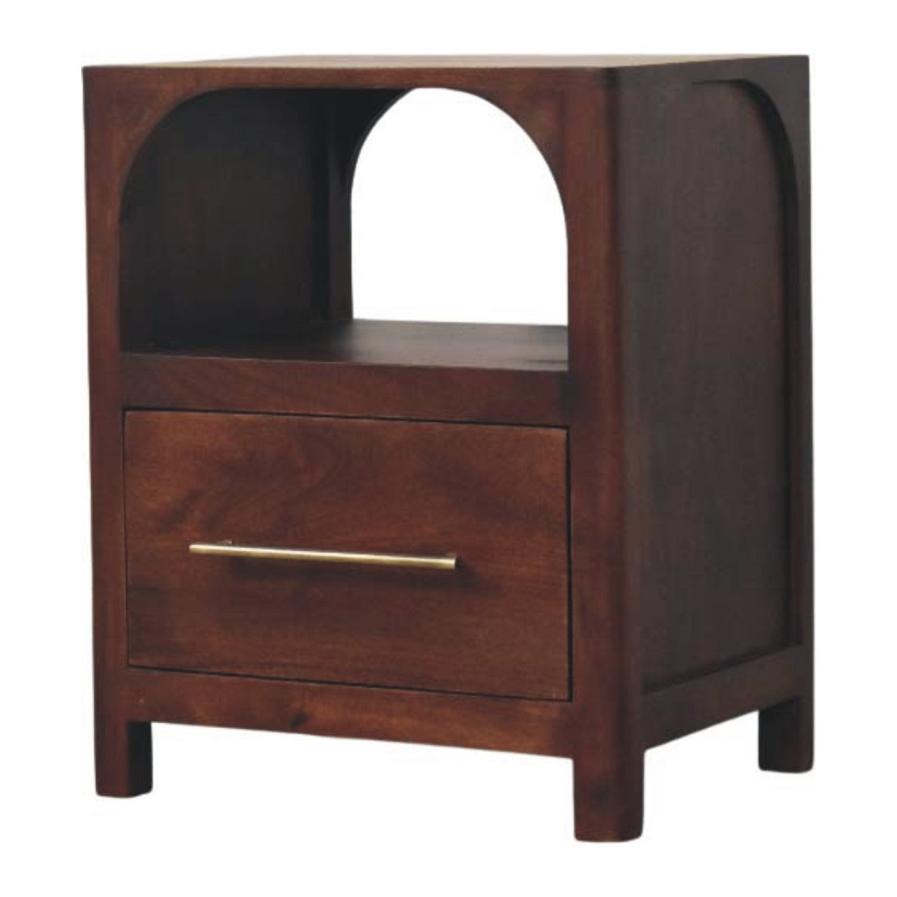 Solid Wood Arched Edge 1 Drawer Bedside Table