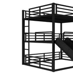 Queen Over Queen Over Queen Bunk Bed with Slide