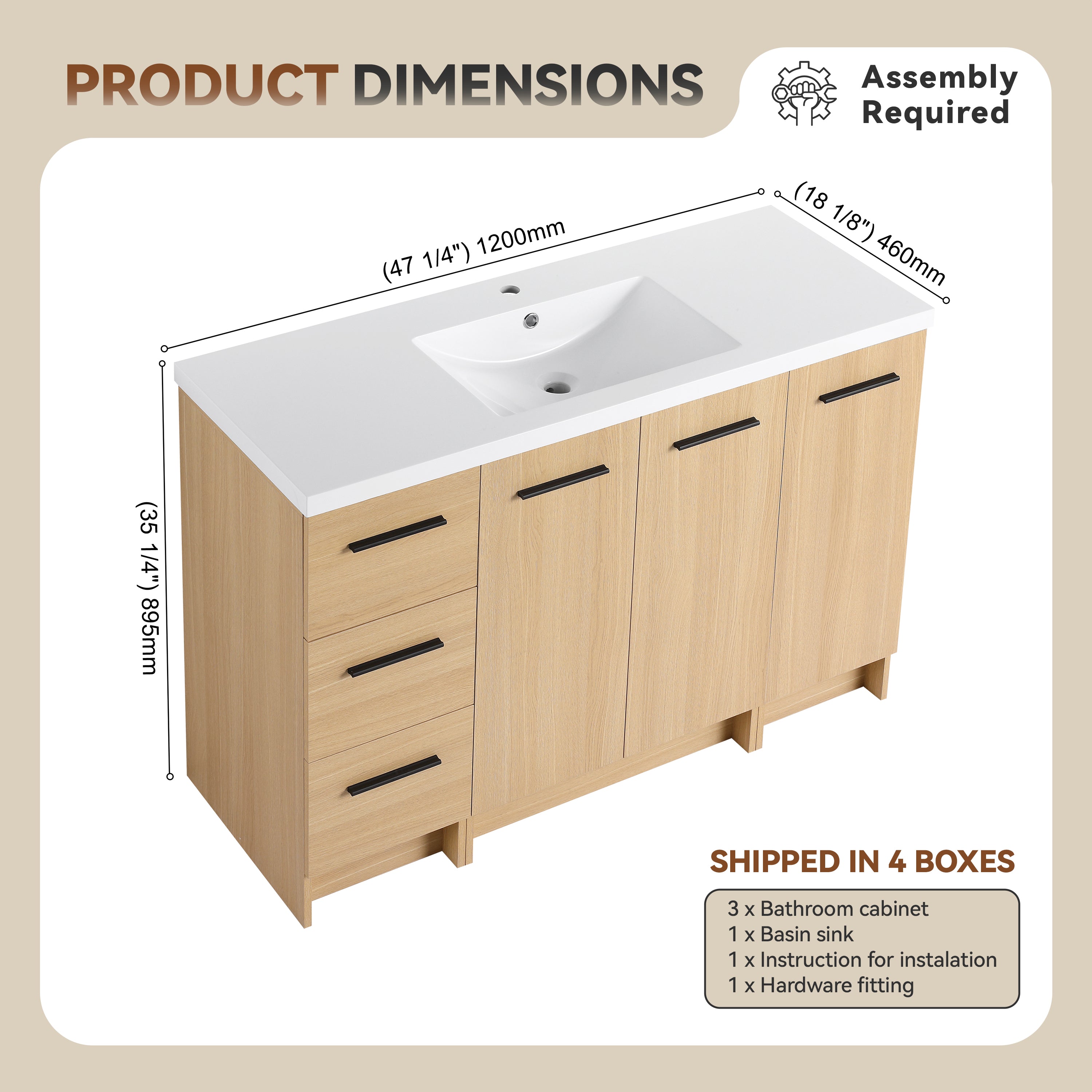 48" Modular Freestanding Bathroom Vanity with Resin Sink Top