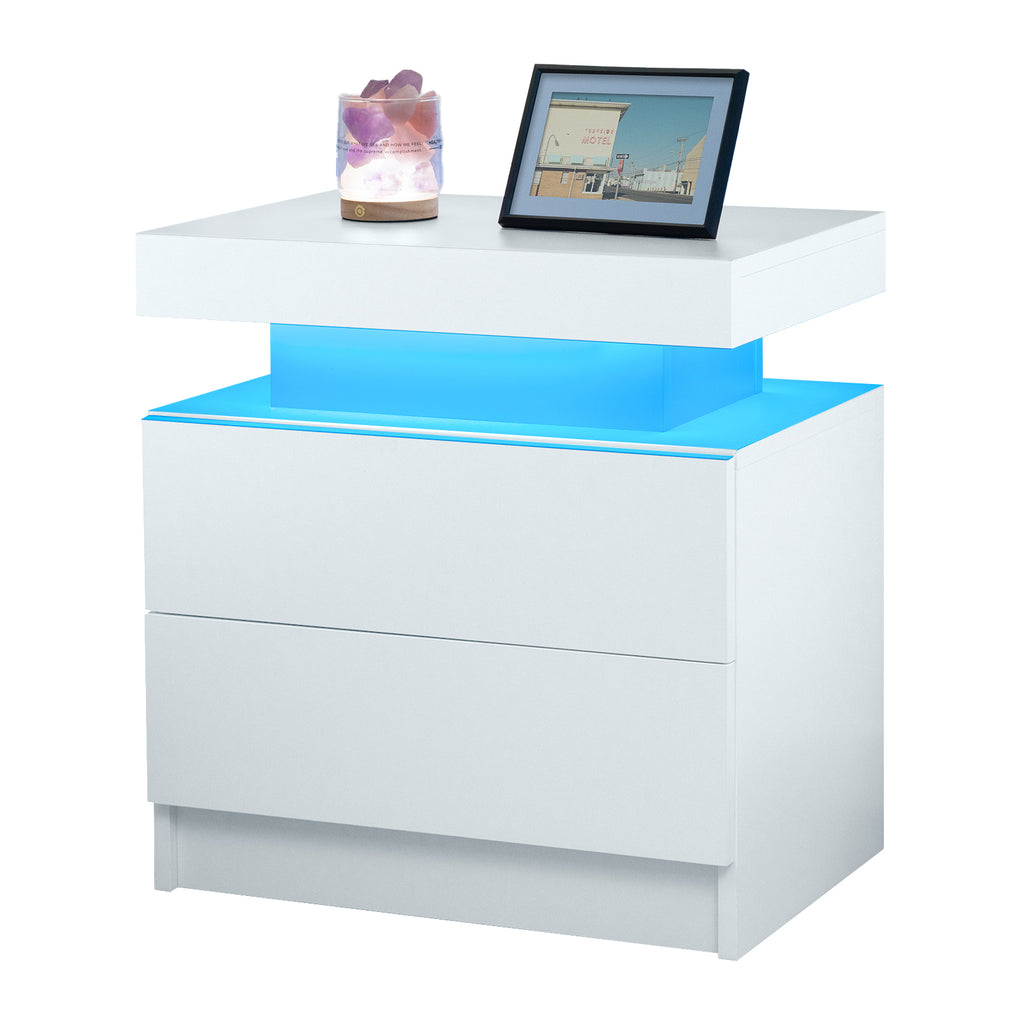 LED Nightstand with 2 Drawers for Bedroom