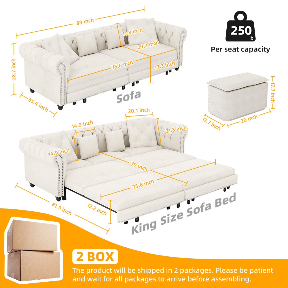 Chesterfield 3-in-1 Pull-Out Sofa Bed