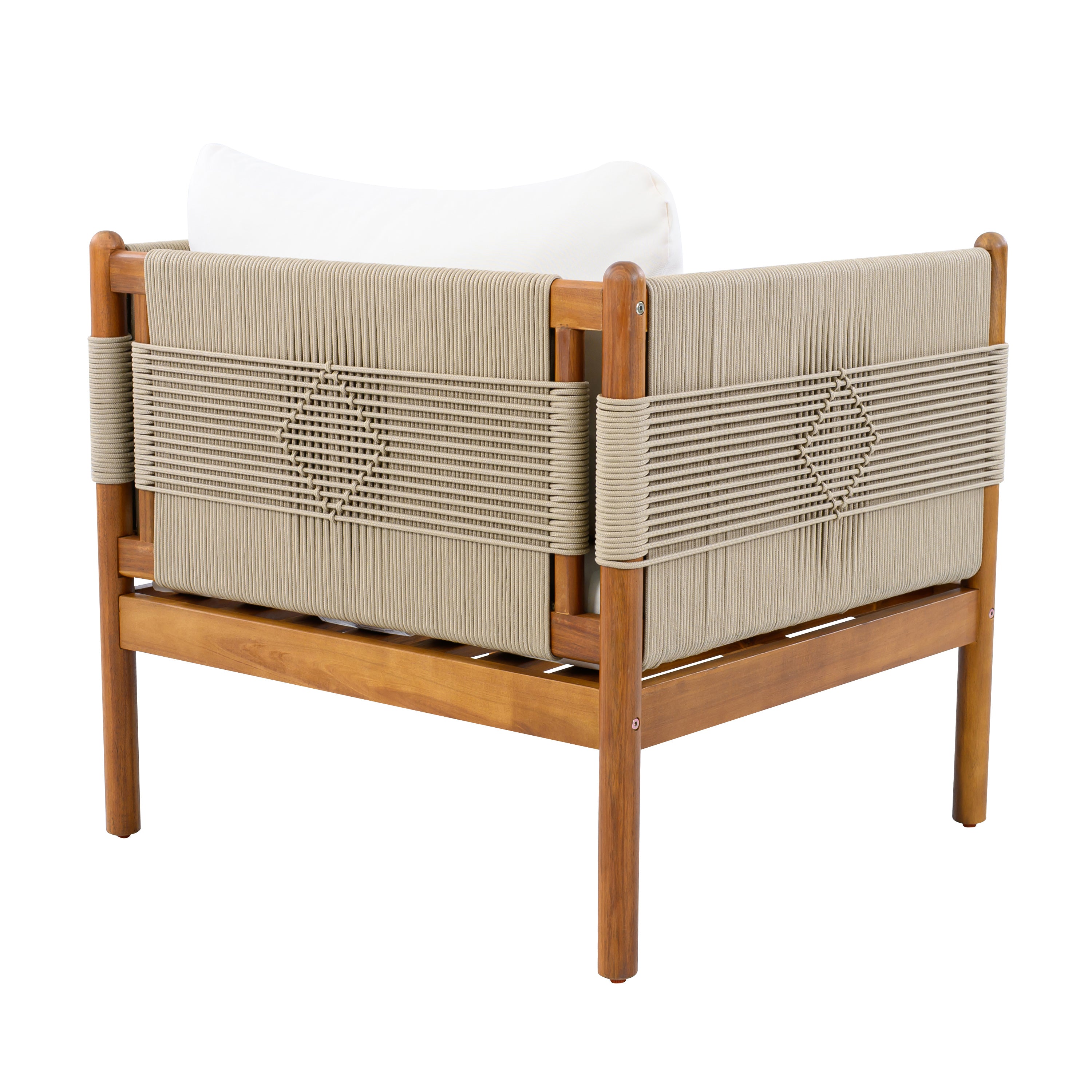 Outdoor Acacia Wood Club Chair with Diamond Rope Weave & Cushions