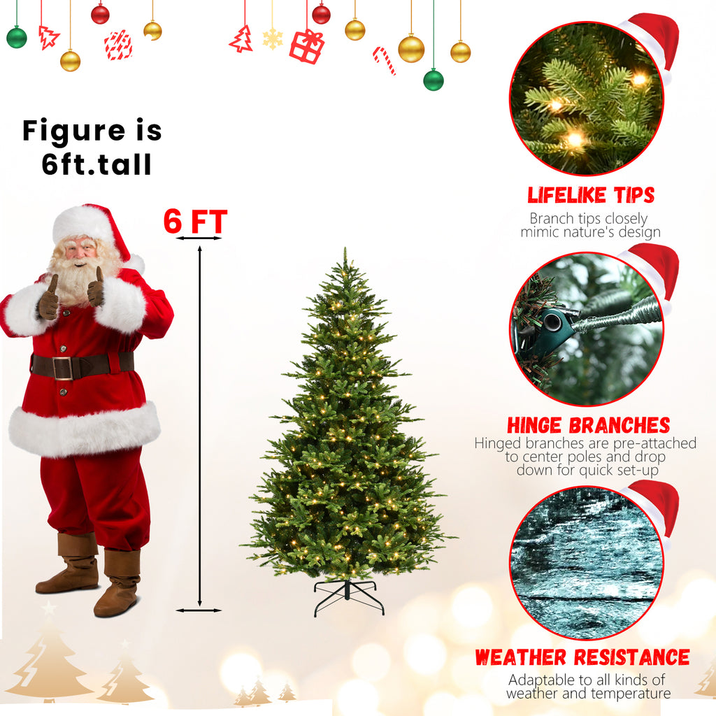 6-Foot Artificial Christmas Tree, Full Lush Shape, 1820 Tips, 350 Warm White LED Lights