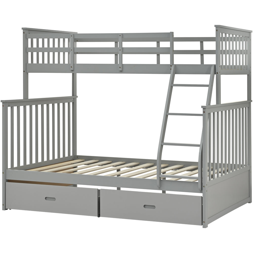 Twin Over Full Bunk Bed with Storage Drawers – Gray