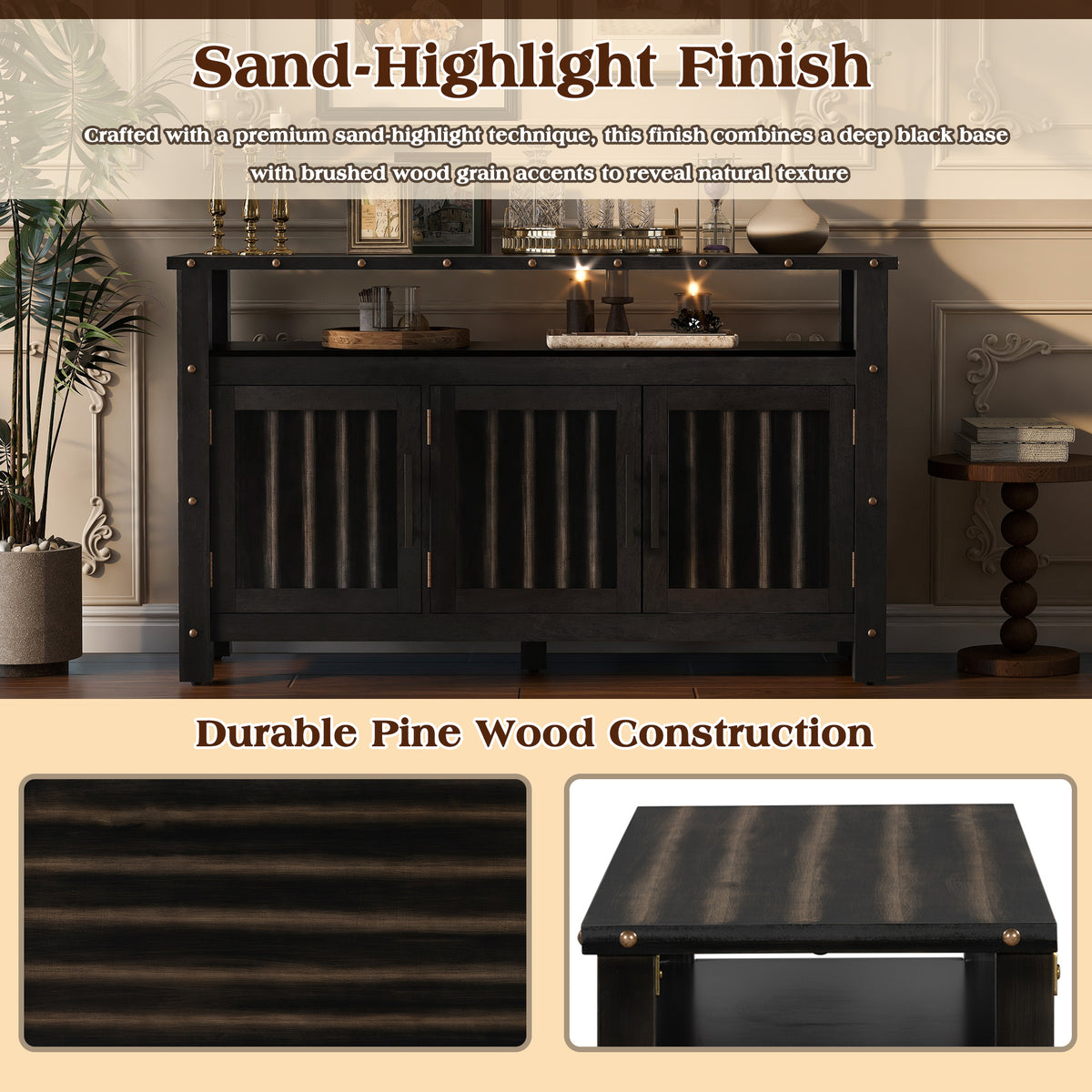 U_STYLED 55.1'' Pine Wood Buffet Cabinet