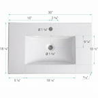 30-Inch Ceramic Bathroom Vanity Sink Top with Single Hole