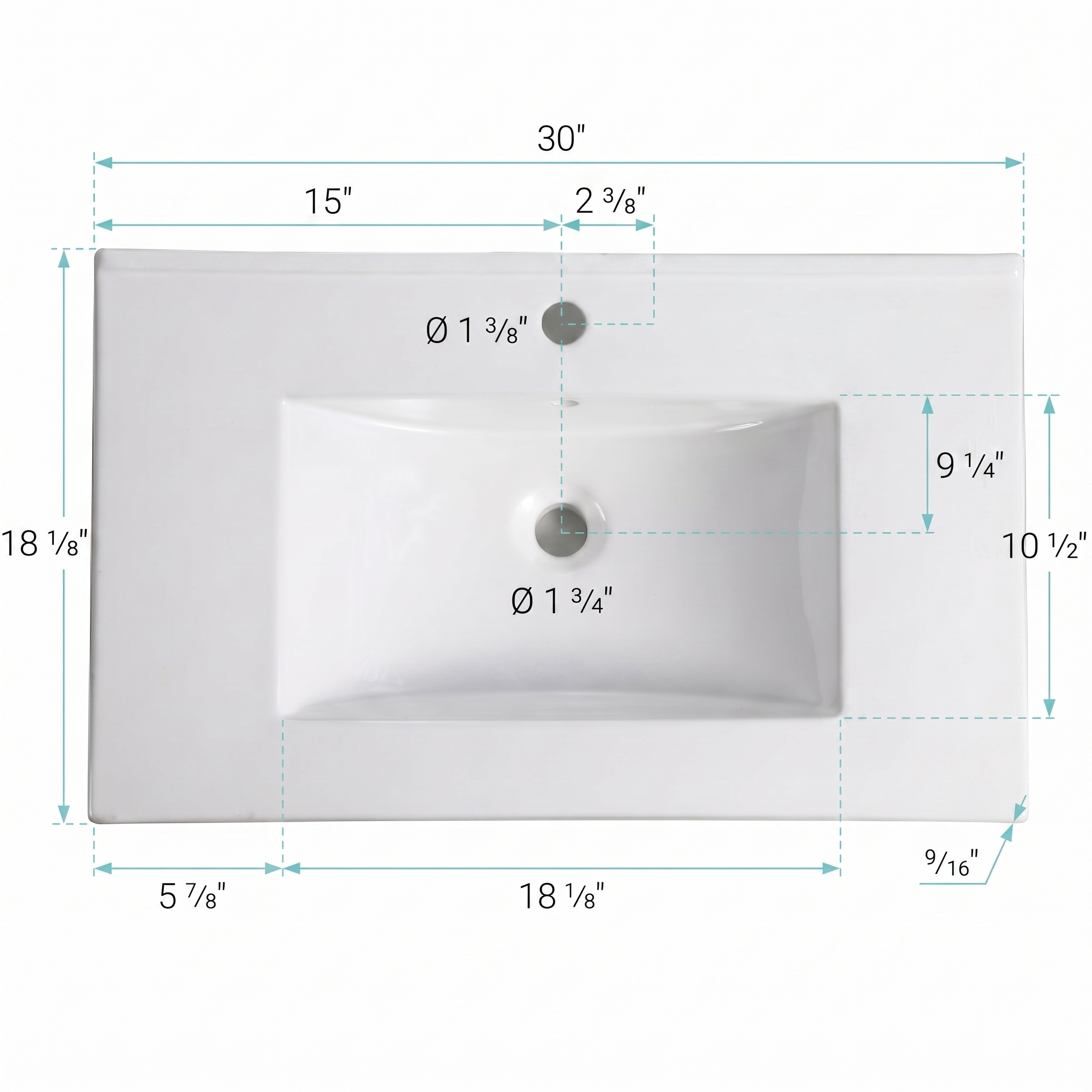 30-Inch Ceramic Bathroom Vanity Sink Top with Single Hole