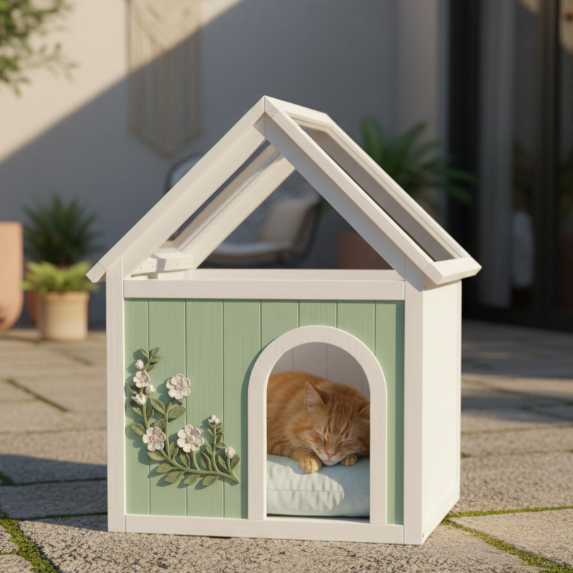 Sage FSC-Certified Cedar Indoor Cat House with Clear Acrylic Roof