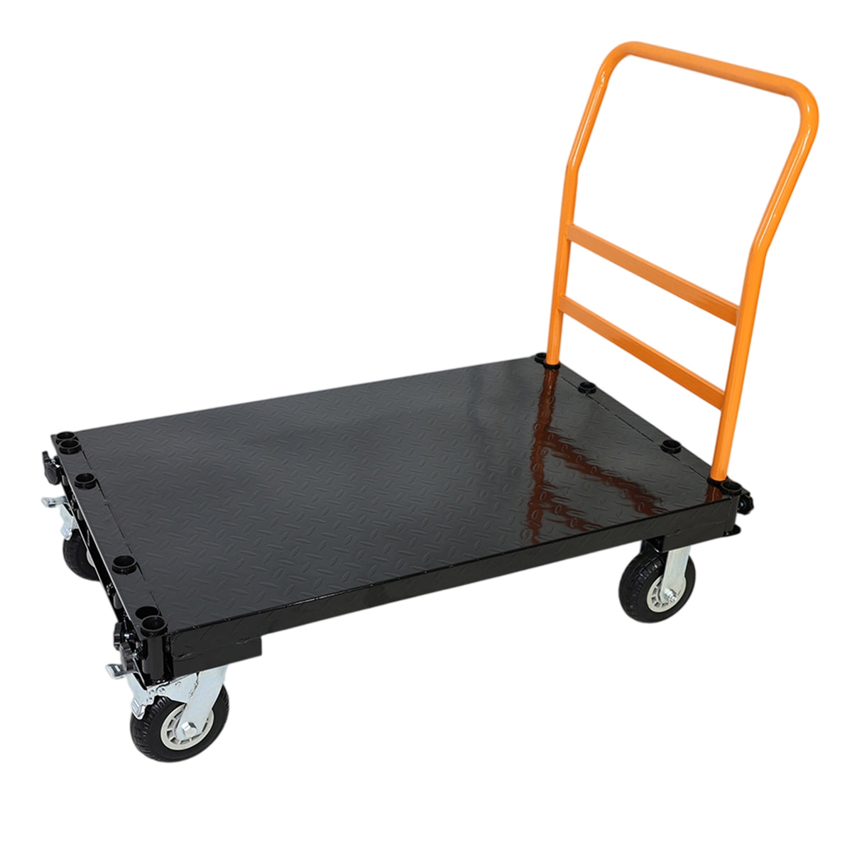 Heavy Duty Steel Platform Cart with Adjustable Guardrails, Yellow and Black