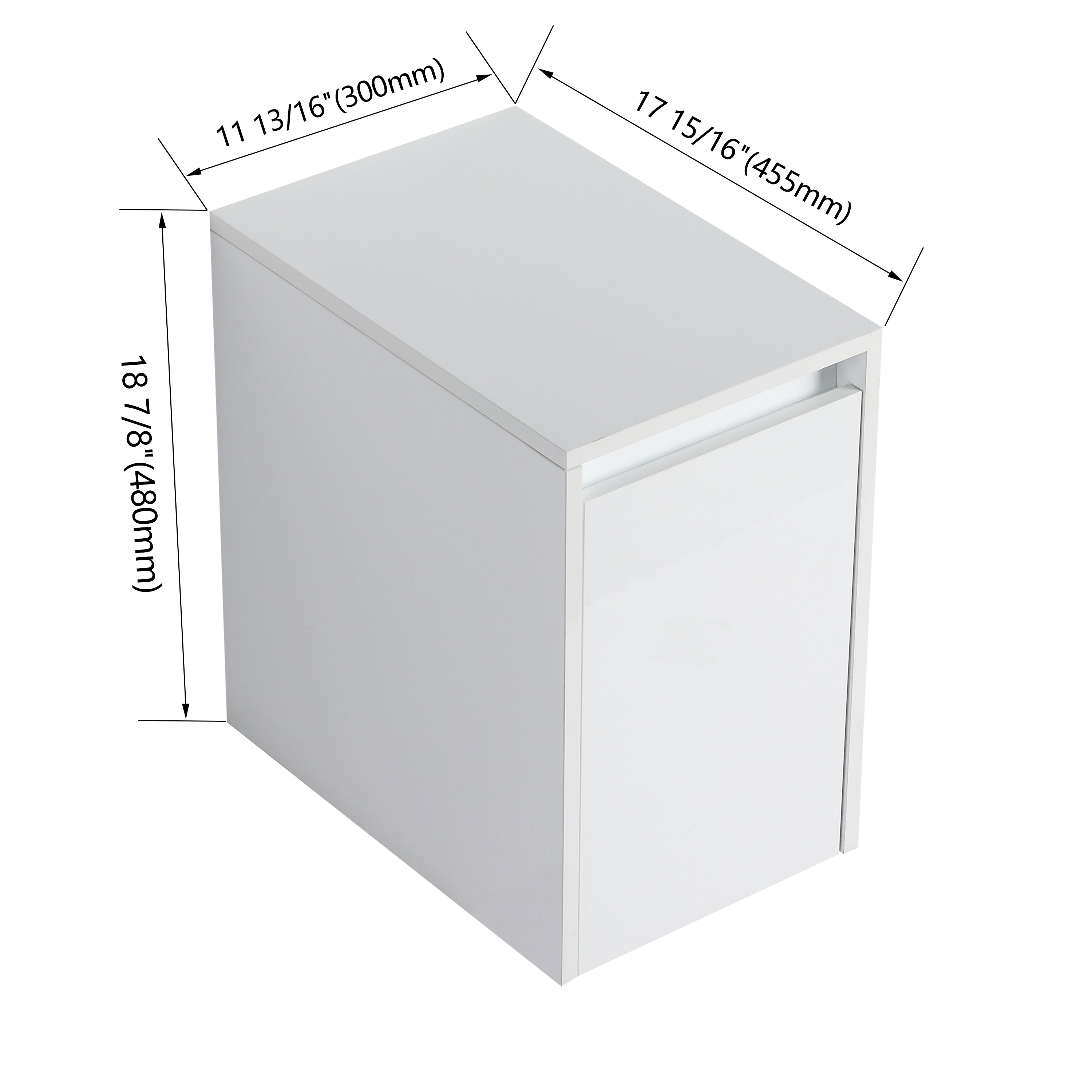 12" Bathroom Side Cabinet, Soft Close Doors, Float Mounting Design, Glossy