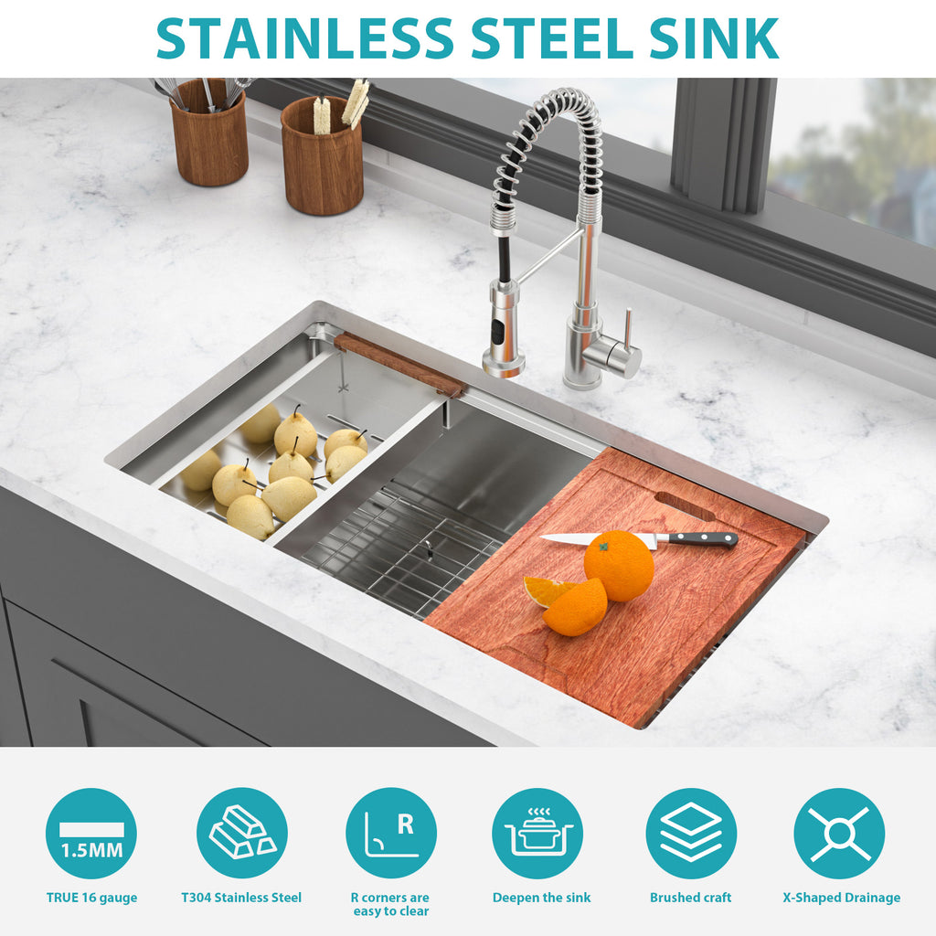 Undermount Workstation Kitchen Sink - 30"x18"x10" Stainless Steel