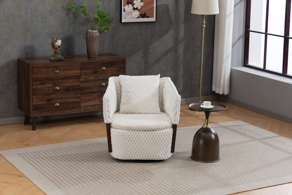 Mid Century Modern Accent Chair, Antique White Corduroy with 360° Swivel