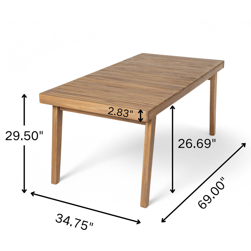 69" Acacia Wood Outdoor Dining Table with Slatted Top