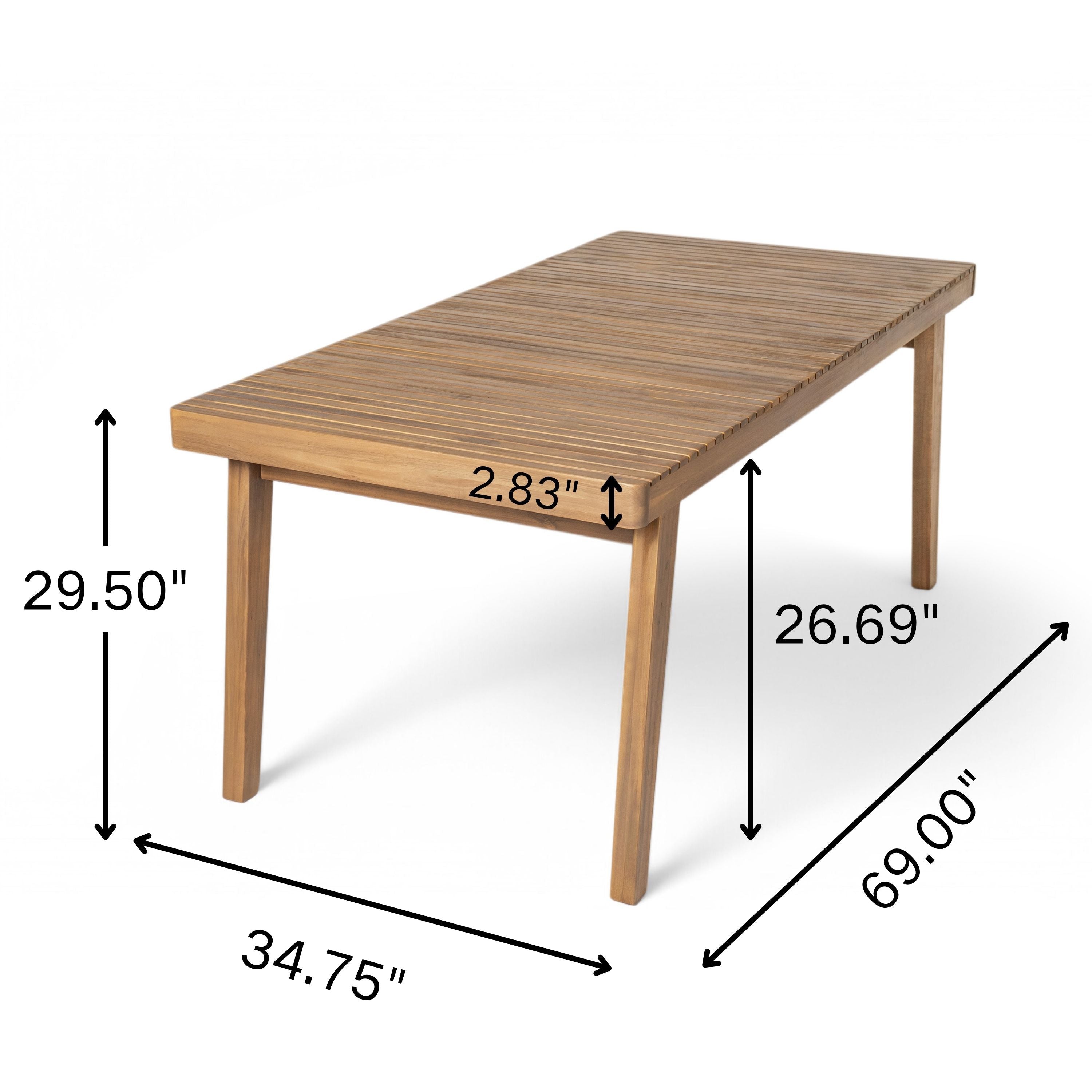 69" Acacia Wood Outdoor Dining Table with Slatted Top
