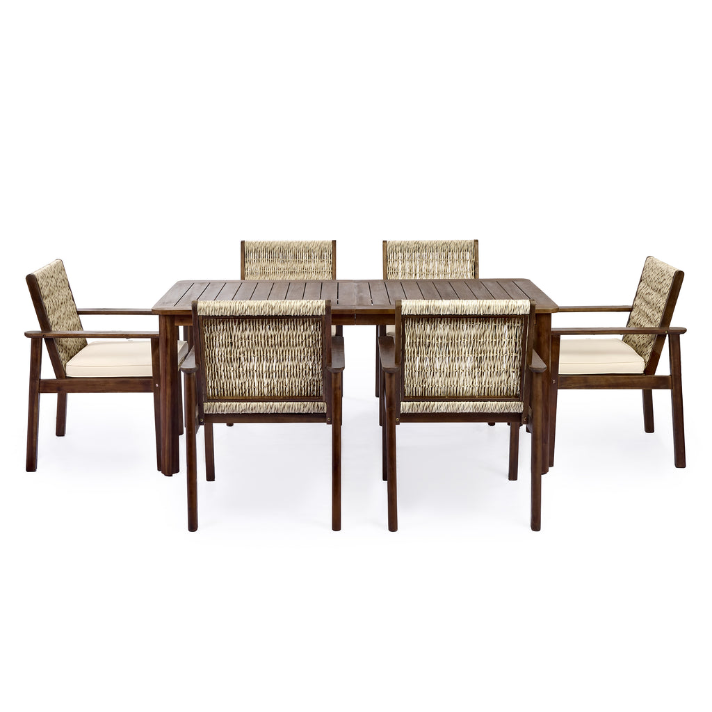 7 Piece Outdoor Acacia Wood Dining Set With Cushions
