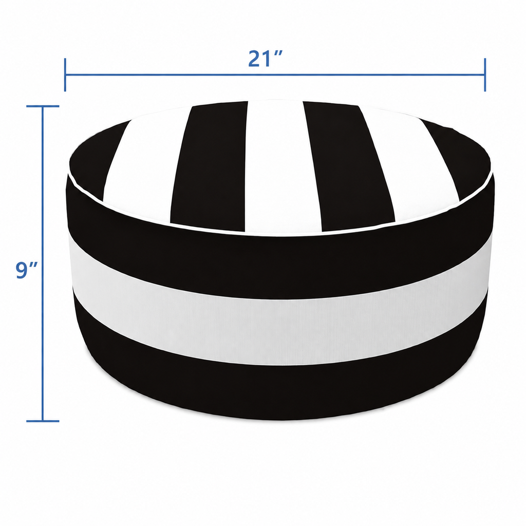 Outdoor Inflatable Ottoman - Black/White Striped