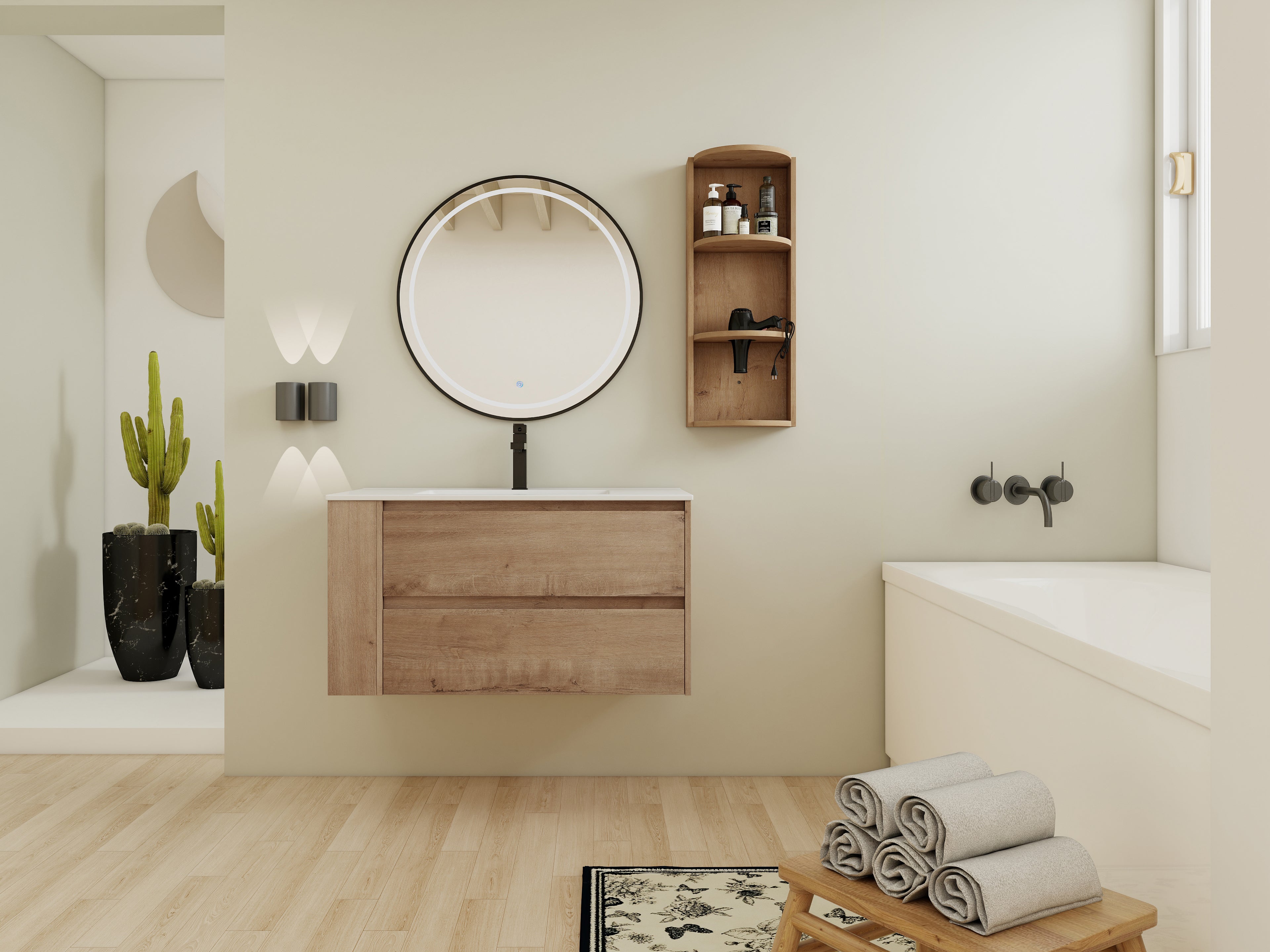 36" Wall-Mounted Bathroom Vanity With Sink and Storage Rack