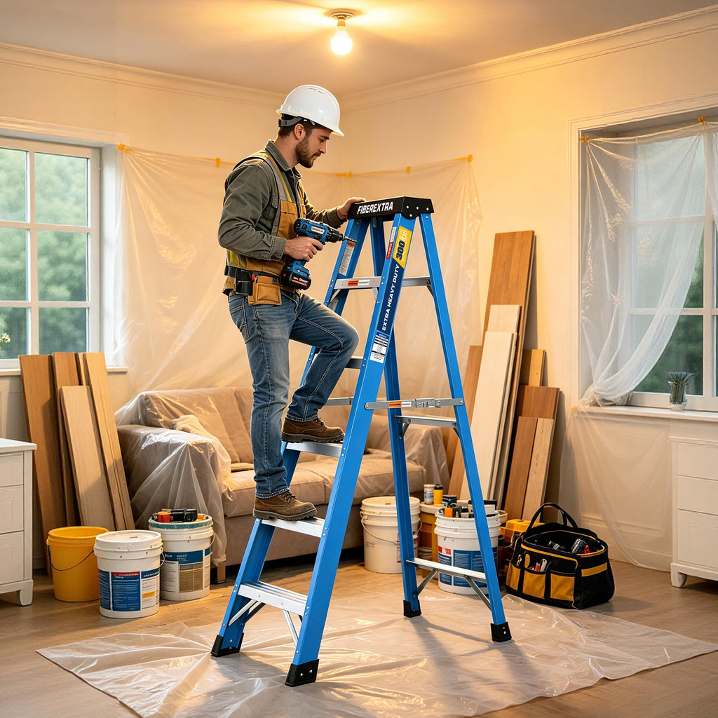 Fiberglass Single-Side Ladder, 6-Step, Non-Conductive, Blue