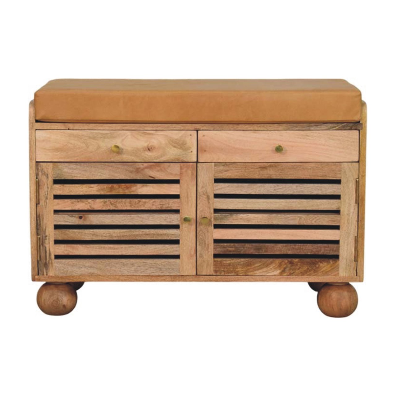Shutter Shoe Rack: Leather Upholstered with 2 Drawers and 4 Storage Shelves