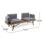 Outdoor Acacia Wood 2 Seater Sofa with Metal Legs