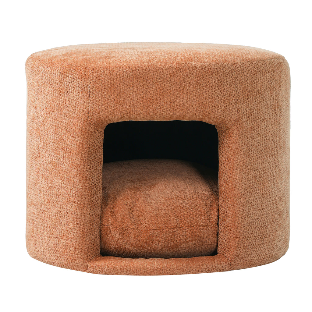 Orange Pet Friendly Ottoman with Removable Pet Cushion