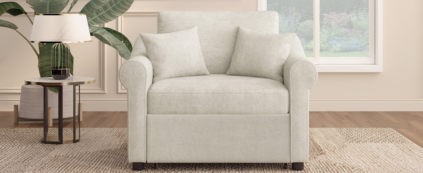 Chenille Convertible Sleeper Chair with Adjustable Backrest
